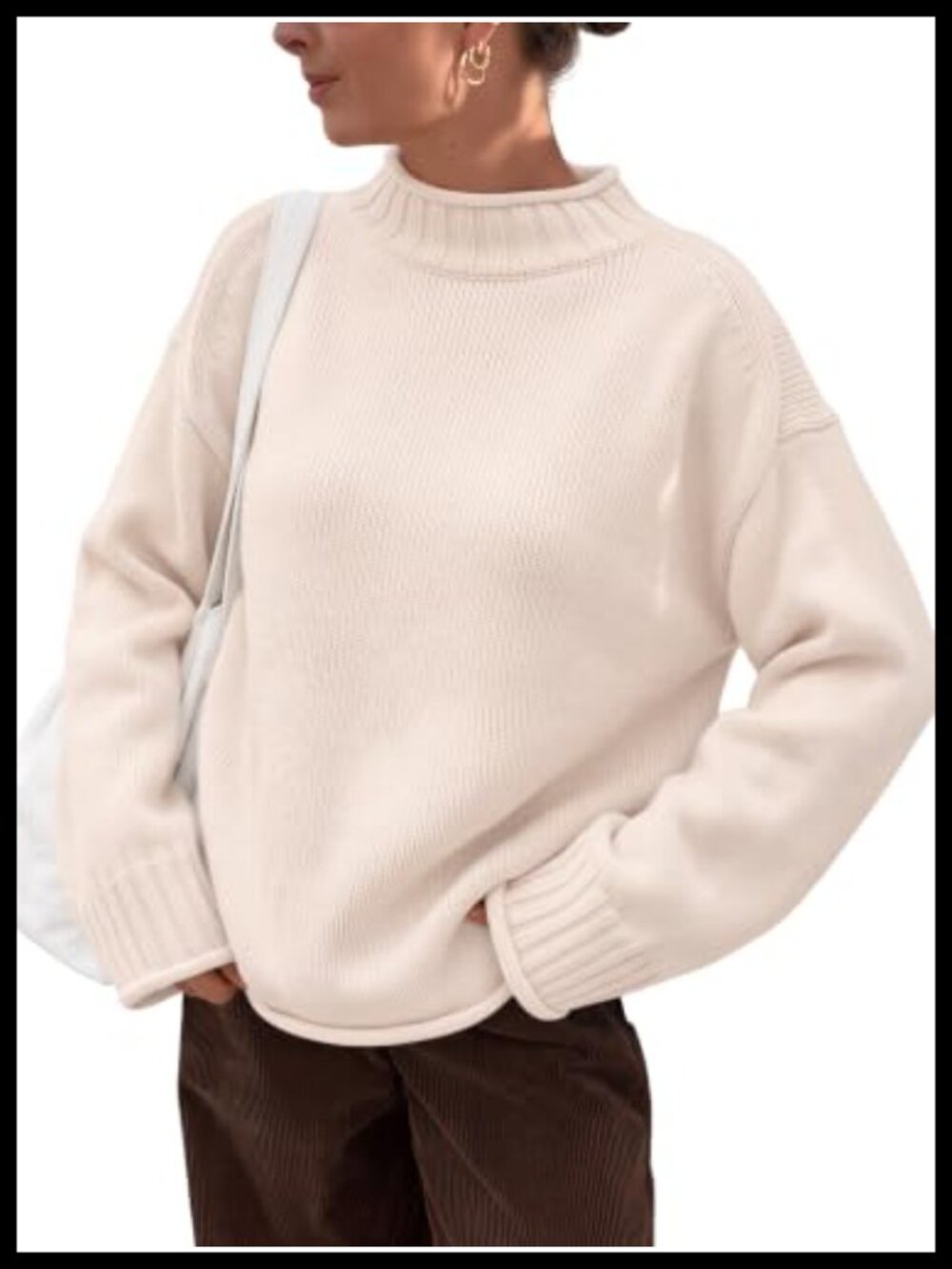Womens Mock Neck Knit Sweater Cotton Blend Pullover Fall